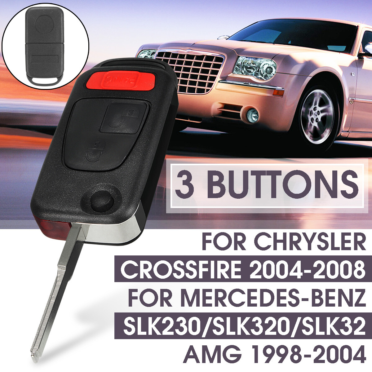 Flip Key Keyless Case Shell And Blade Black For 2004 -2008 Chrysler Crossfire