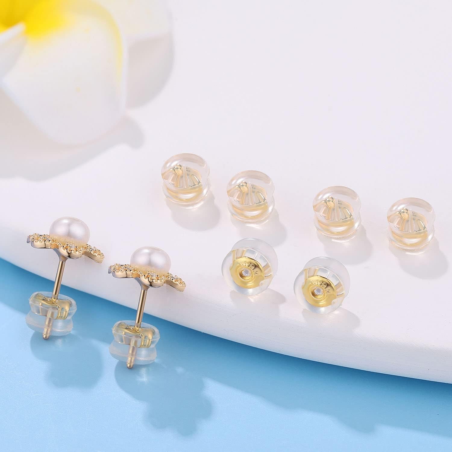 Earring Backs 18K Gold Locking Secure Earring Backs for Studs, Silicone Earri...