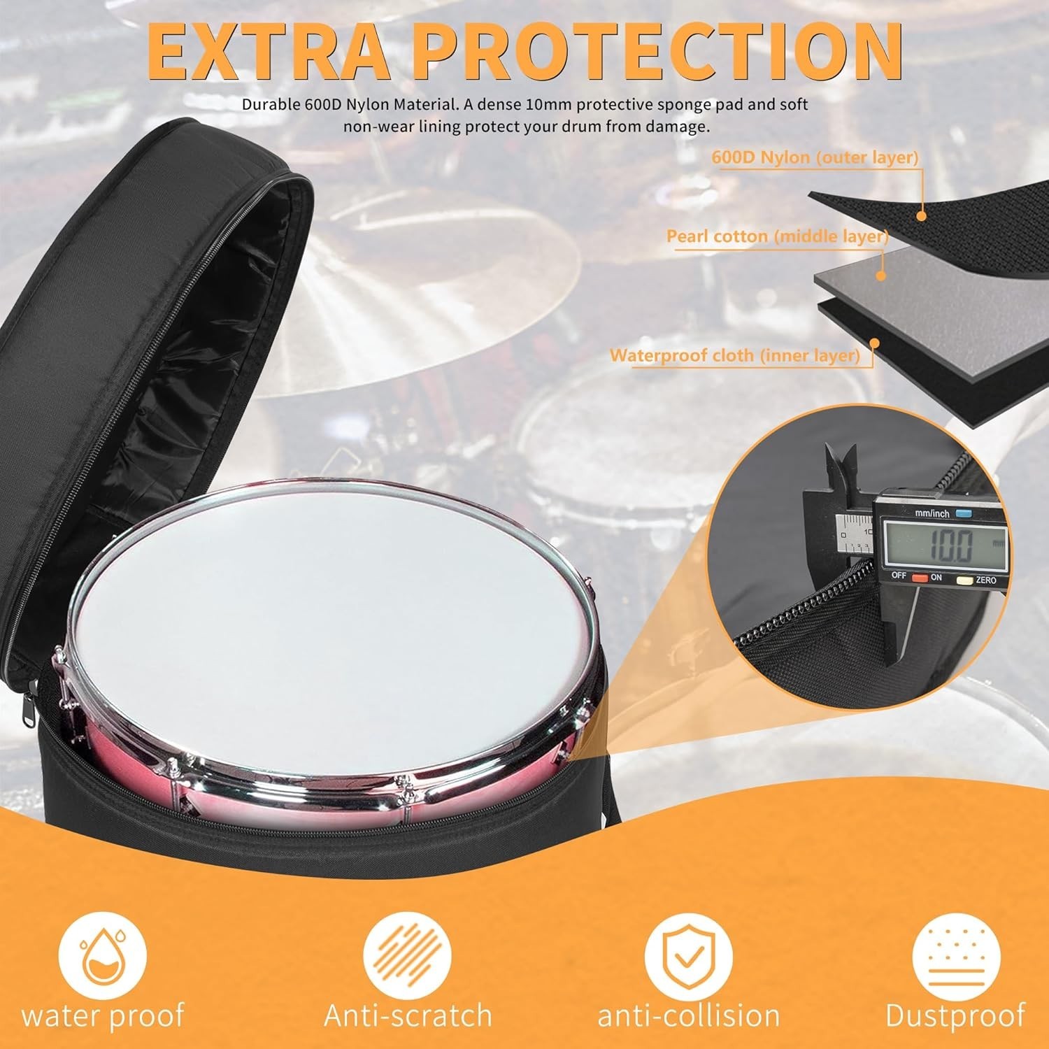 Water-Resistant Floor Tom Drum Case with Shoulder Strap - Ideal for Musicians