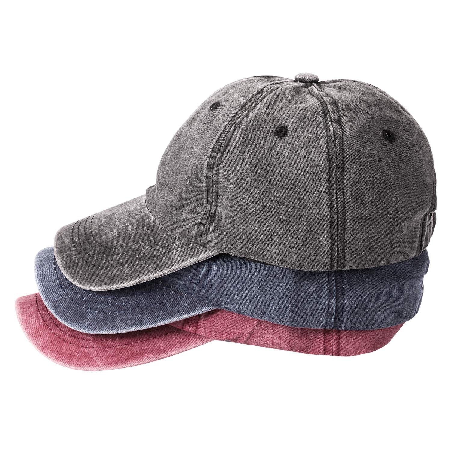 MEINICY 3 Packs Washed-Cotton Plain Baseball Cap, Vintage Adjustable Dad Hats...
