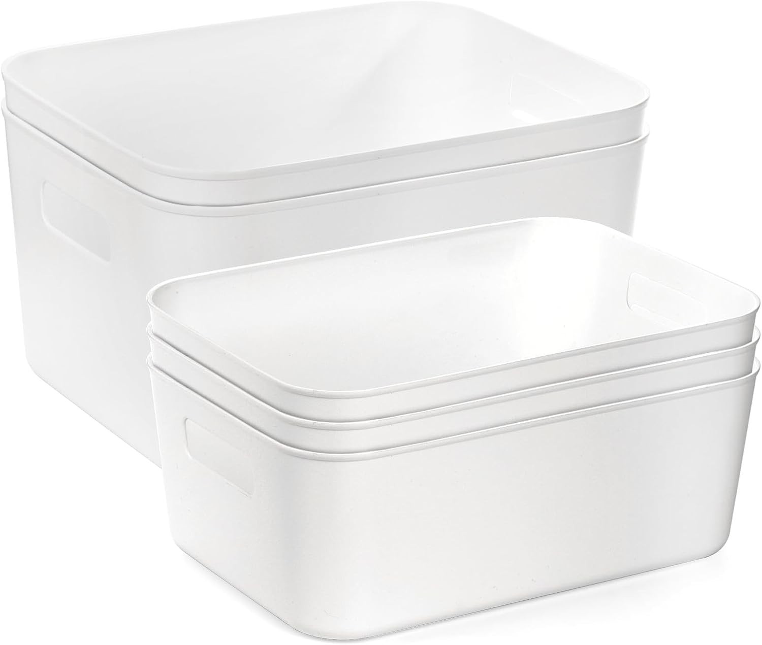 Minimalist White Open Storage Bins - 5 Pack for Kitchen and Office Organization
