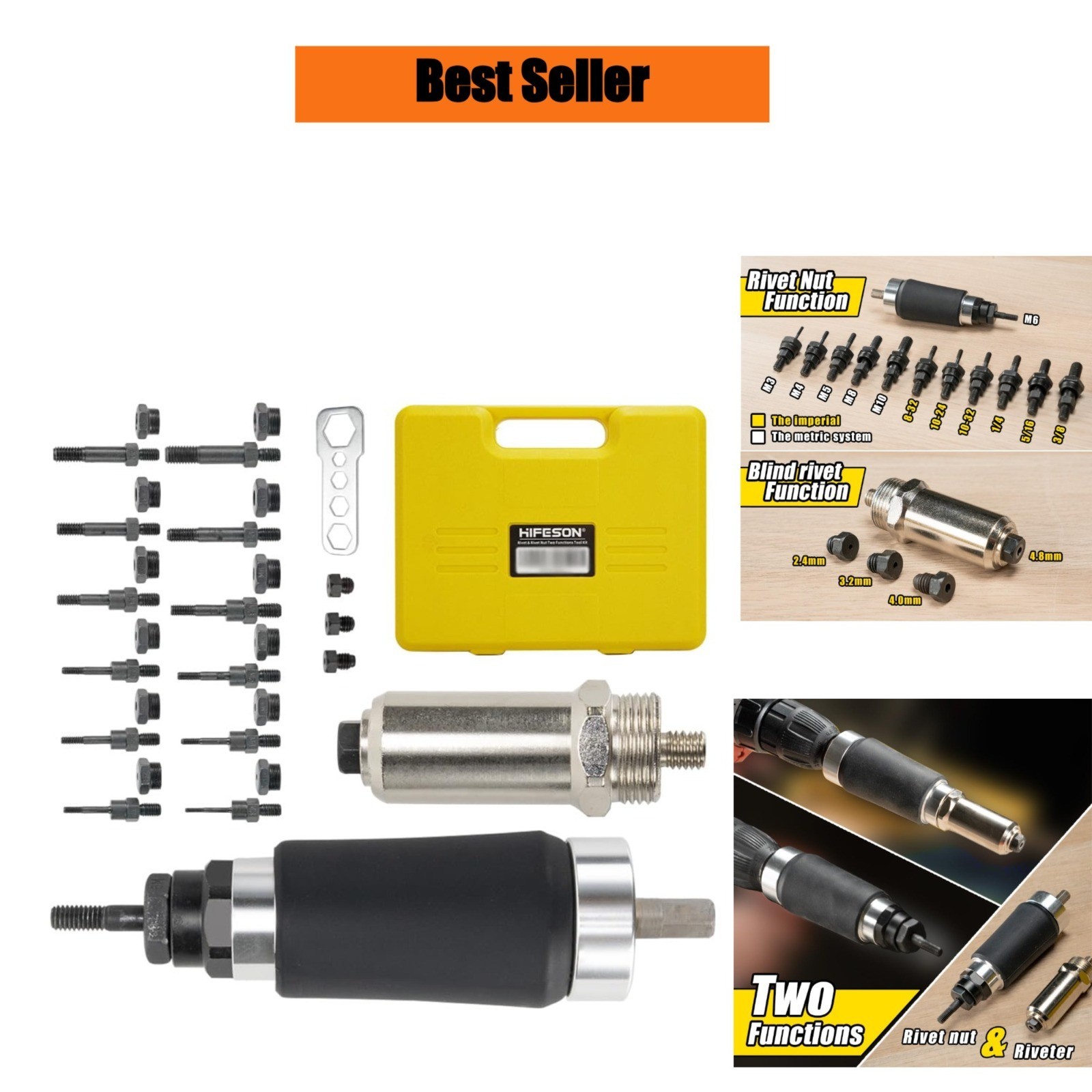 HIFESON Rivet Nut Tool Drill Adapter Kit Rivnut Mandrels 2-in-1