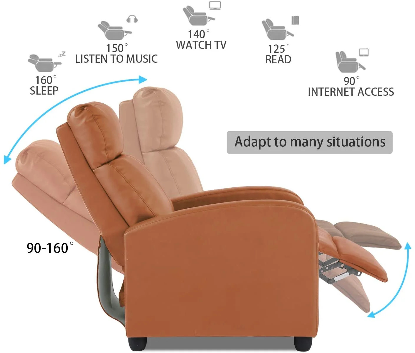 Bestoffice PU Leather Contemporary Manual Reclining Chair with Zero Gravity, Bla