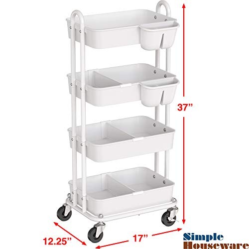 SimpleHouseware Heavy Duty 4-Tier Utility Rolling Cart White