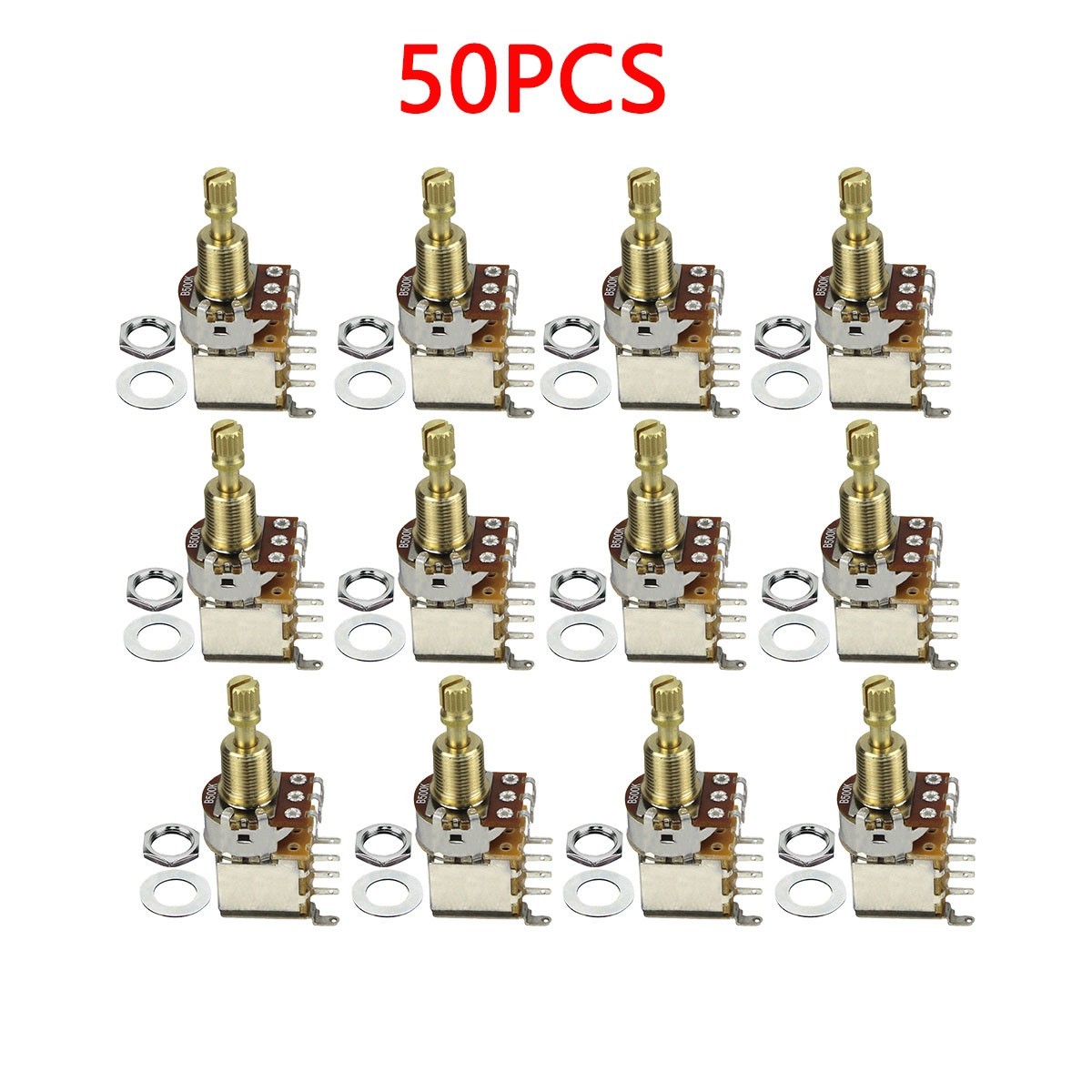 50pcs B500K Guitar Bass Push Push Potentiometer Brass Long Split Shaft Pots