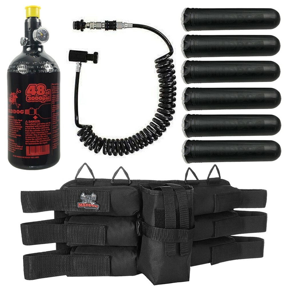 Maddog Sports 6+1 Paintball Harness Pods 48/3000 HPA Tank Remote Coil Slidecheck