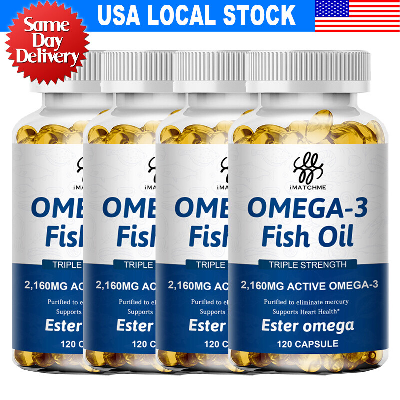 Omega 3 Fish Oil Capsules Triple Strength EPA&DHA,Burp-Less 120pcs 2160mg