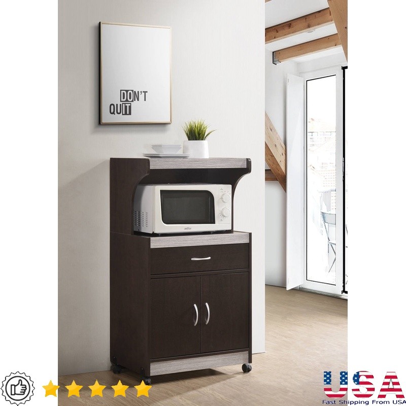 Microwave Cart Rolling Kitchen Storage Cabinet W/ Drawer & Open Shelving New