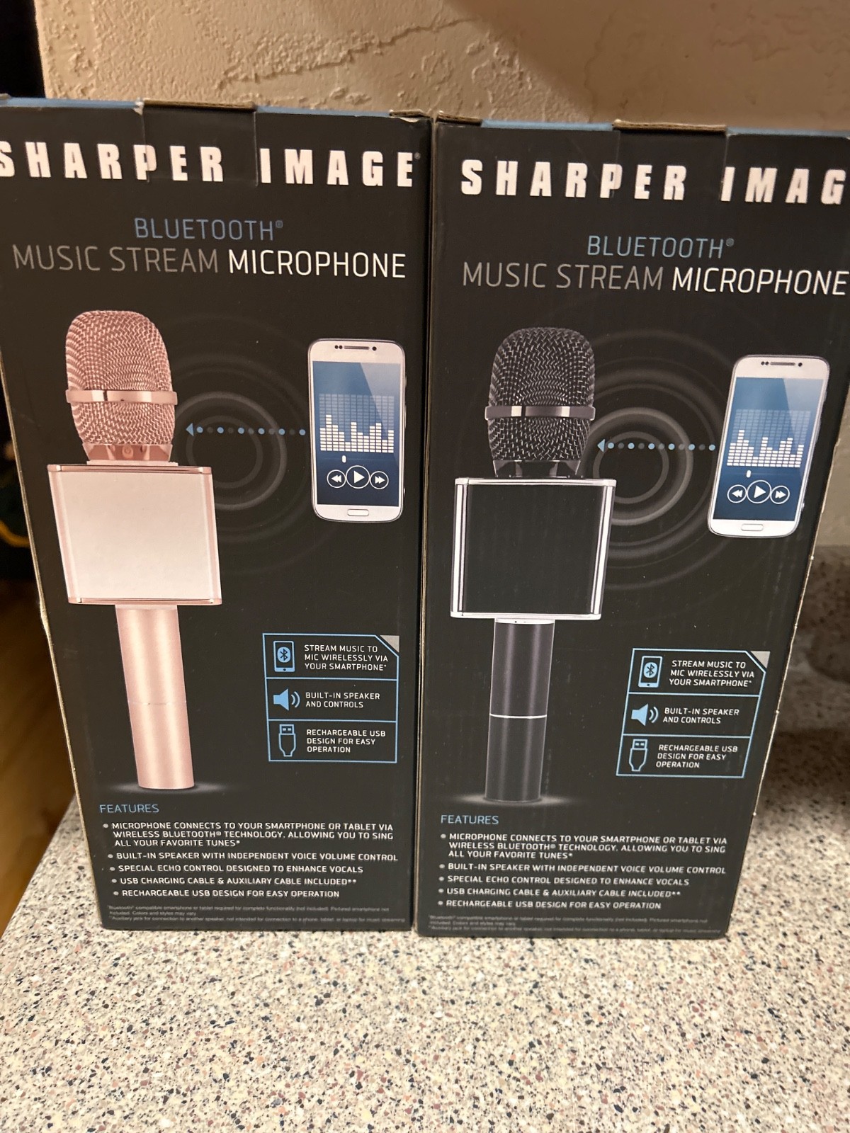 (2) Sharper Image Bluetooth Music Stream Microphone for Karaoke Built-In Speaker