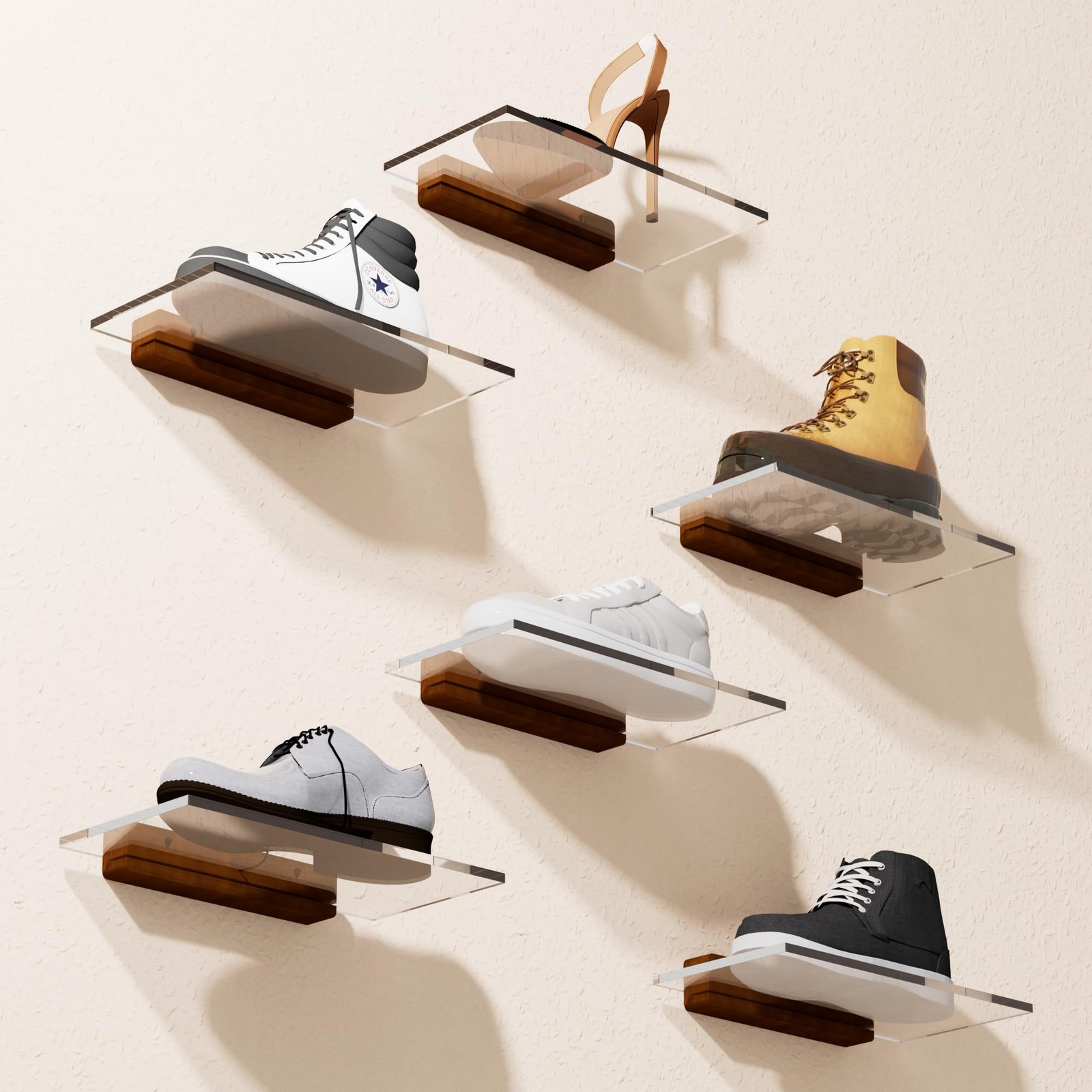 Acrylic Floating Shelves with Solid Wood Base, Wall Mounted Shelf for Plants,...