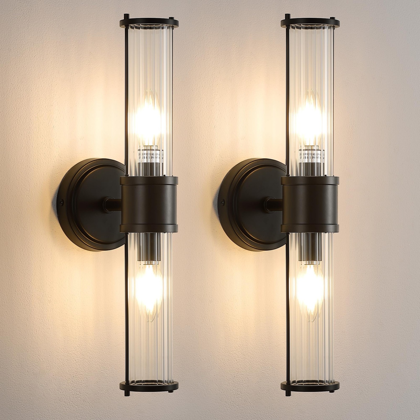 Wall Sconces Set of Two, Black Bathroom Sconces Wall Lighting - Modern Vanity...