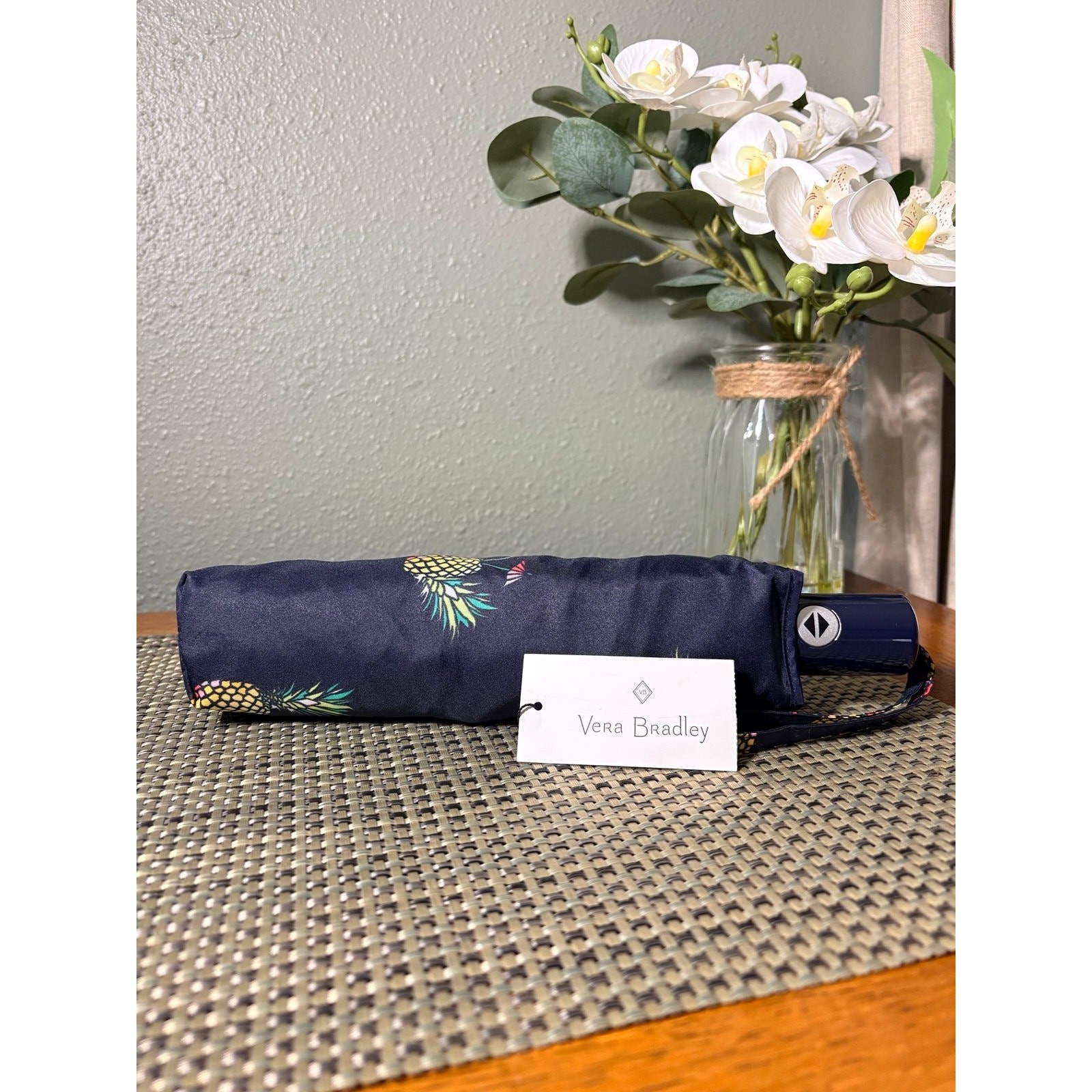 Vera Bradley Automatic Open Compact Umbrella Toucan Party Navy NWT