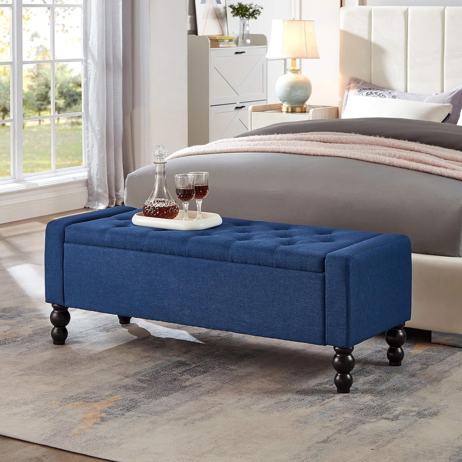 50" W Storage Ottoman Bench W/ Safety Hinge Load up to 660 lb Ottoman W/ Storage