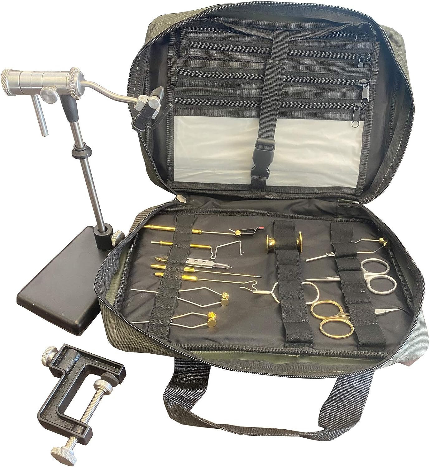 Zephr Fly Tying Kit Travel Bag Fly Tying EZ Rotatory Vise Kit 12 Tool Included