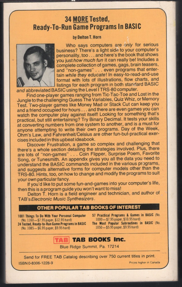 34 More Tested, Ready to Run Game Programs in BASIC by Delton T Horn