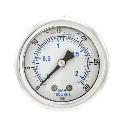 Pic Gauges 202L-204C Industrial Pressure Gauge, 0 To 30 Psi, 2 In Dial, 1/4 In