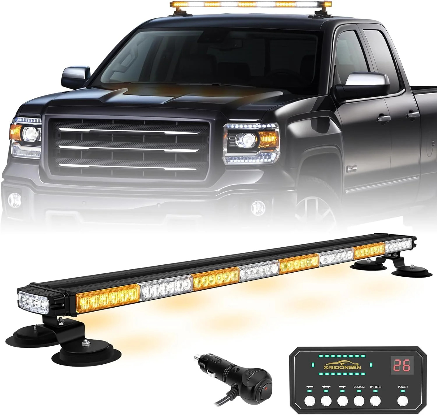 XRIDONSEN 37" 104 LED Roof Strobe Light Bar Amber White Emergency lights | Top D