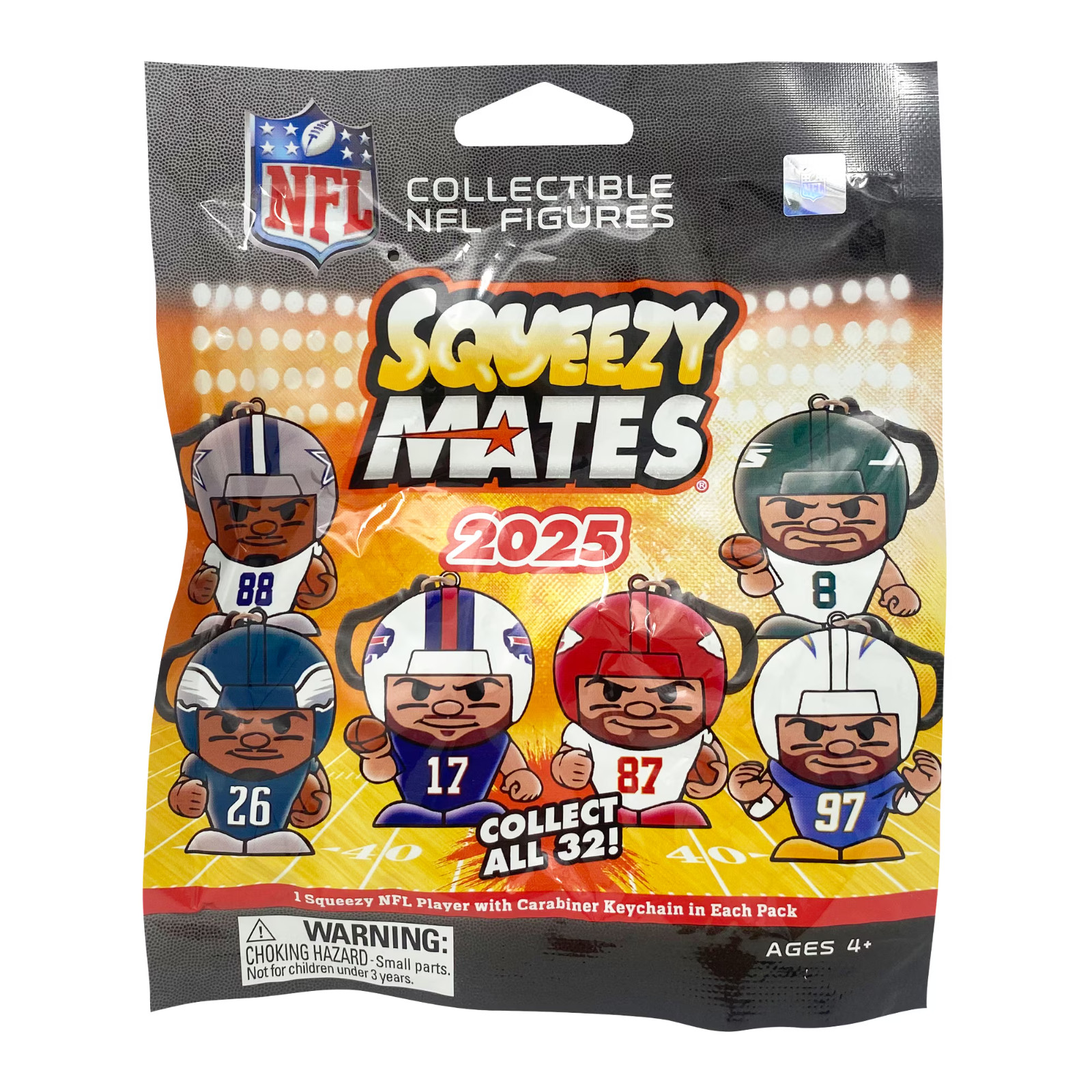 1 BLIND PACK 2025 NFL FOOTBALL SQUEEZYMATES SER. 7 SLO-FOAM PLAYER W/ CARABINER