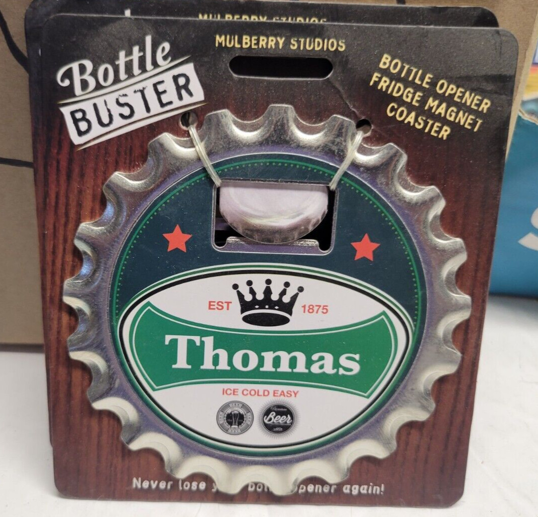 THOMAS PERSONALIZED MULTI GADGET BOTTLE OPENER MAGNET COASTER NEW - U
