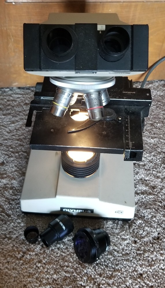 Olympus CHBS Binocular Microscope W/ 4 obj Plan Achro Oil 100x 40x 10x 4x Bd2
