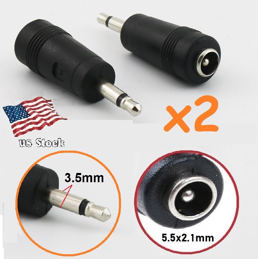 x2 DC Power 3.5mm Mono Male Plug to 5.5x2.1mm Female Socket Converter Adapters