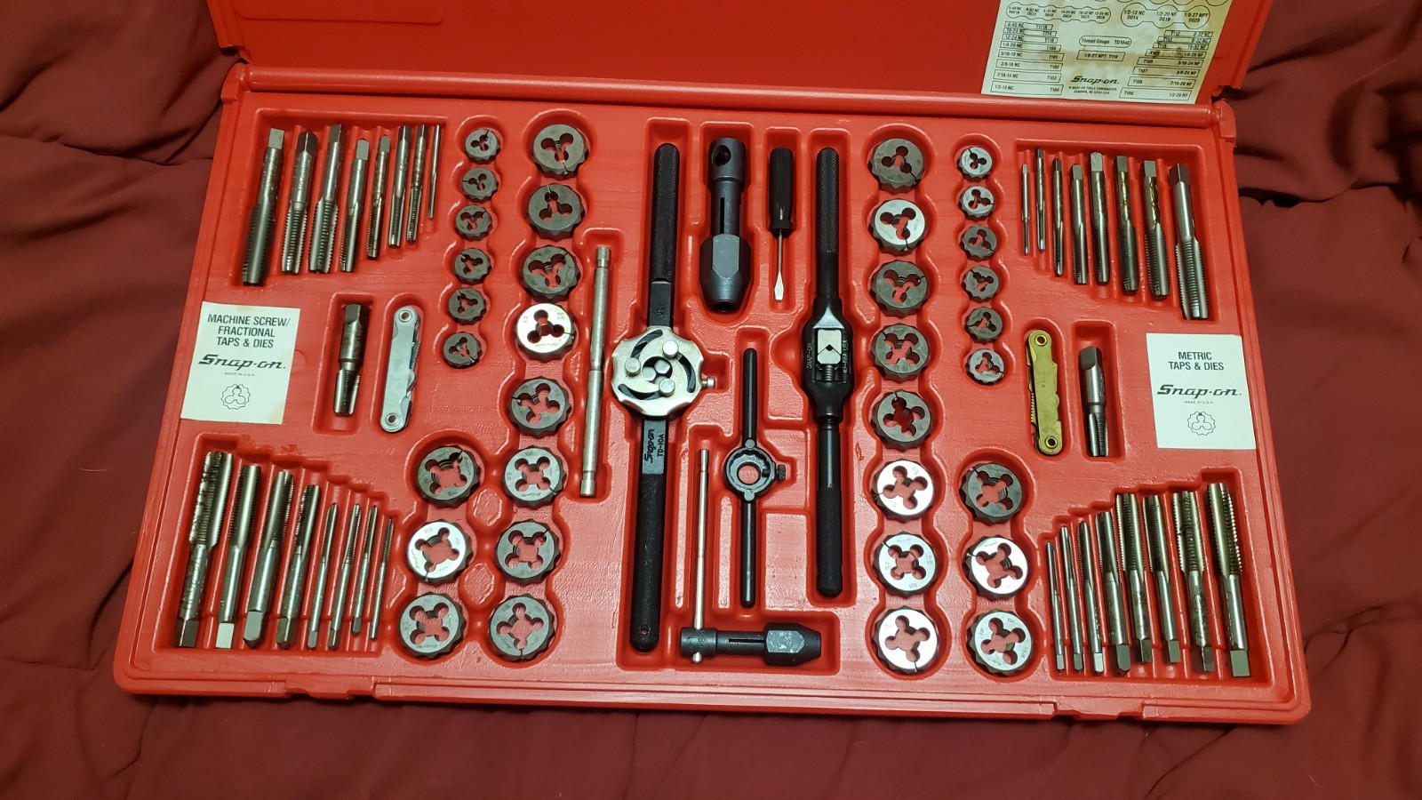 Snap On Tools Tap & Die Set # Tdtdm500 76 Piece Set complete No Missing Parts