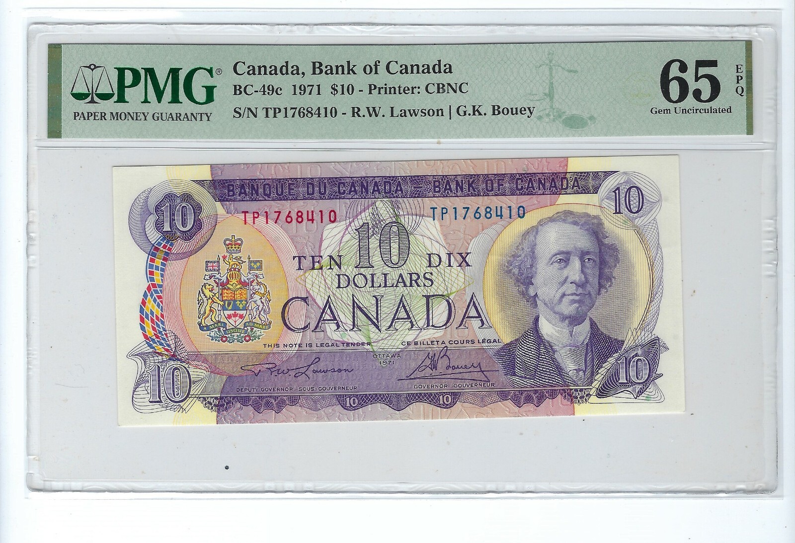 Canada 10 Dollars 1971 BC-49c PMG EPQ 65
