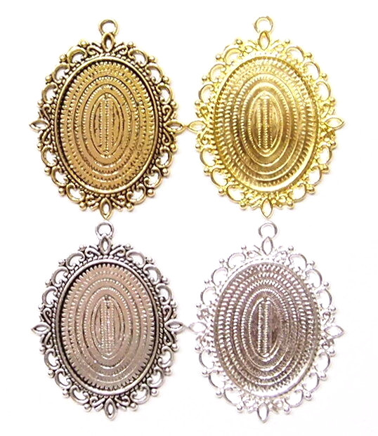 4 Different Colors 40x30mm Vintage 4 Loop Scalloped Pendant Settings