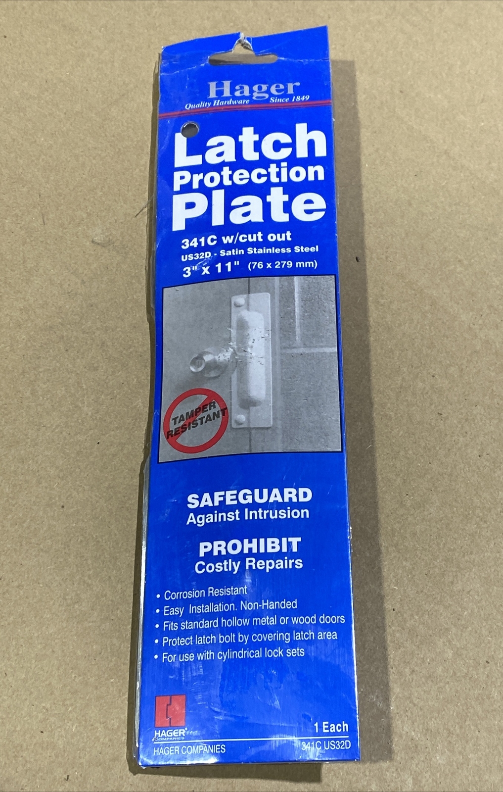 Hager 341C US32D Latch Protection Plate W Lock Cut Out 3” x 11” New