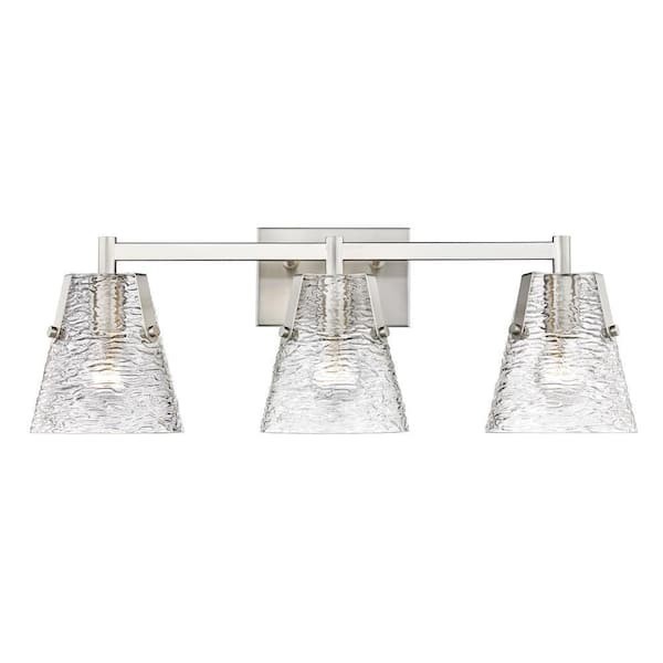 Analia 26.25in 3-Light Vanity Light Brushed Nickel Clear Ribbed Glass