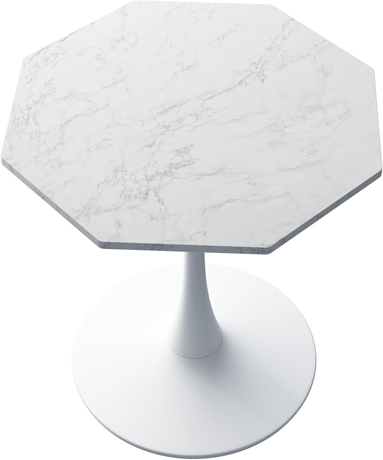 Modern Octagonal Coffee Table with White Marble Top & Metal Base, 31.5