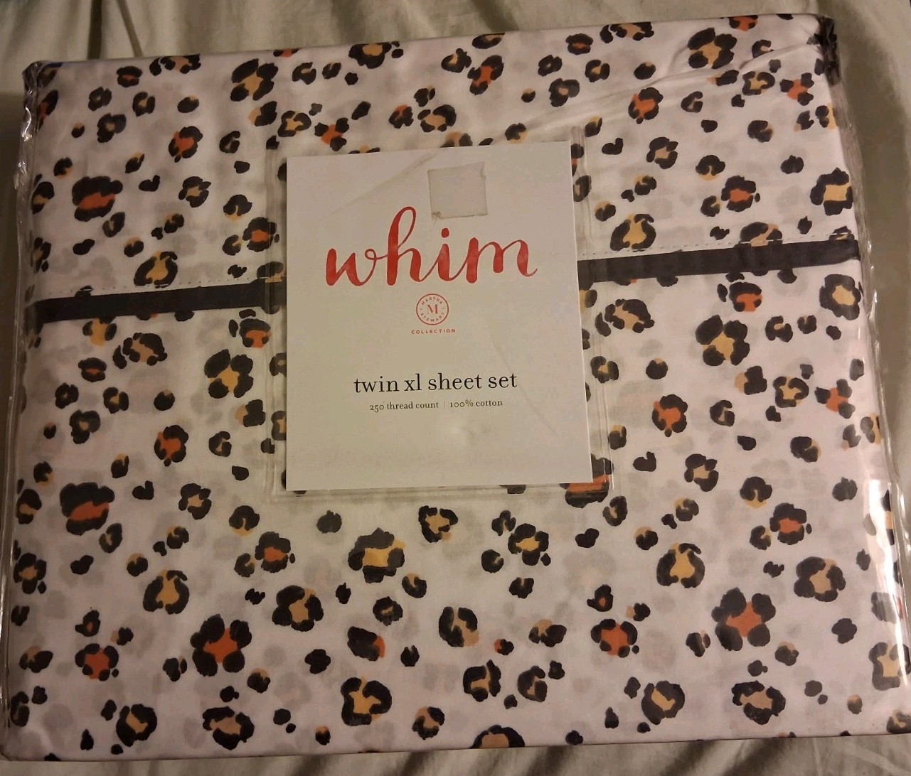 WHIM by Martha STEWART 3 Piece TWIN XL SHEET SET Golden CHEETAH 100%COTTON DORM