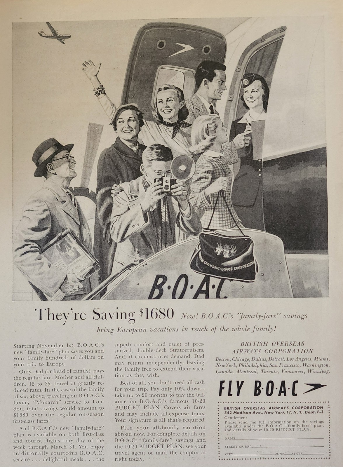 Boac Airways Aircraft Picture Magazine Ad Original Vtg Wall Art Boarding Plane