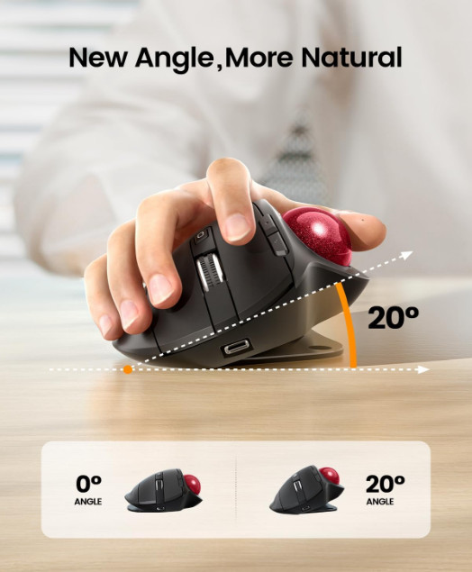 ProtoArc EM01 NL Ergonomic Bluetooth WIFI Trackball Mouse Rollerball Thumb (Red)