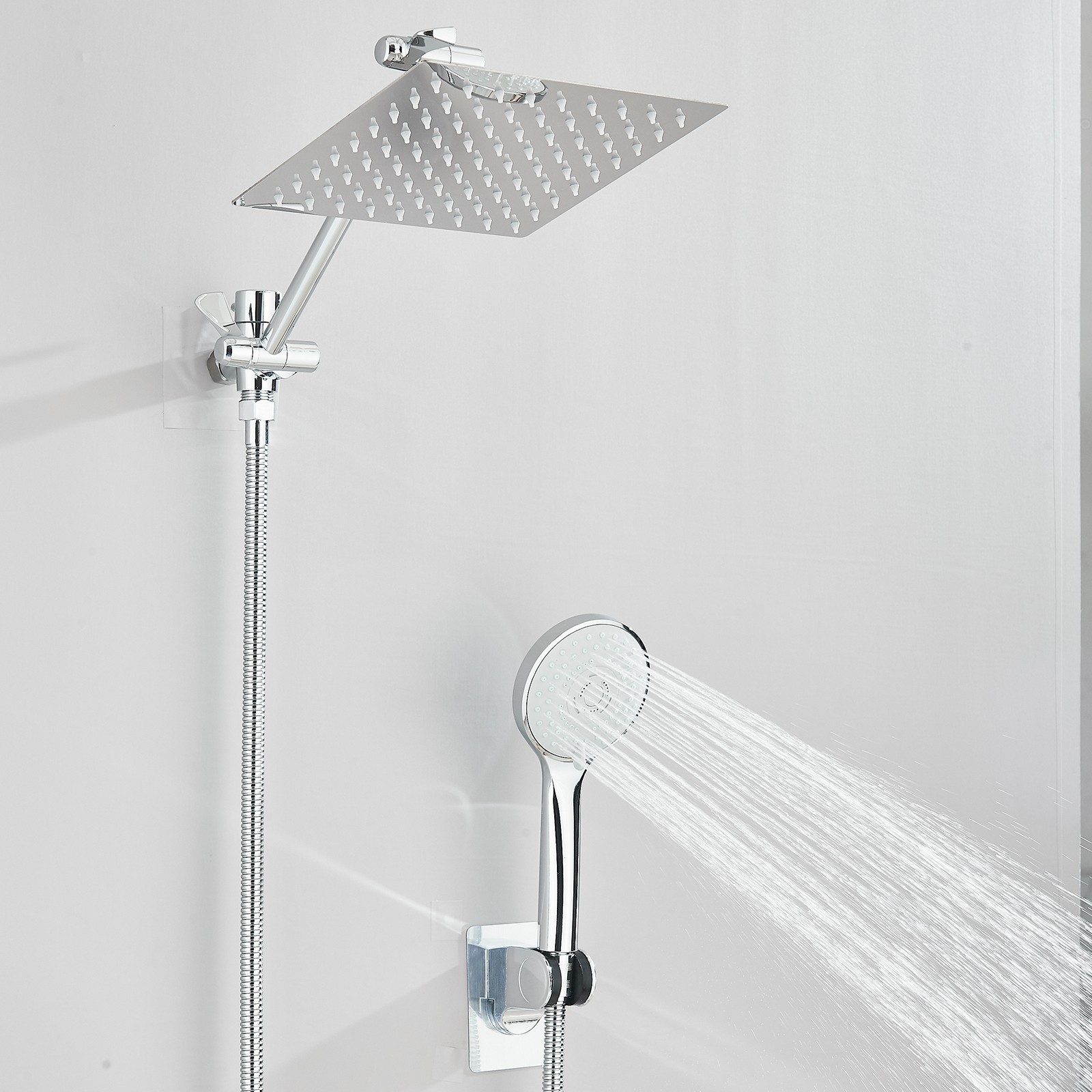Chrome Rain Shower Head High Pressure Handheld Spray Combo with Adjustable Arm