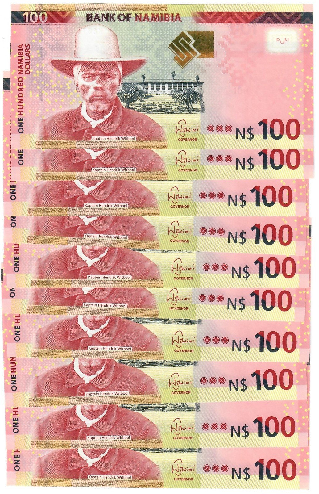 Namibia 10x 100 Dollars 2018 UNC "Shiimi"