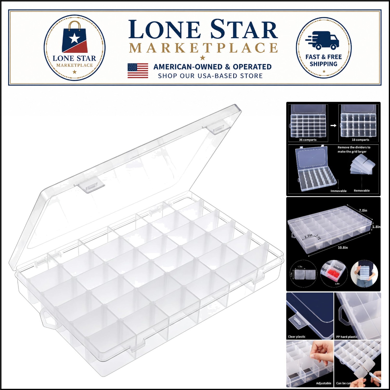 High-Quality Adjustable 36-Grid Plastic Organizer for Jewelry & DIY Projects