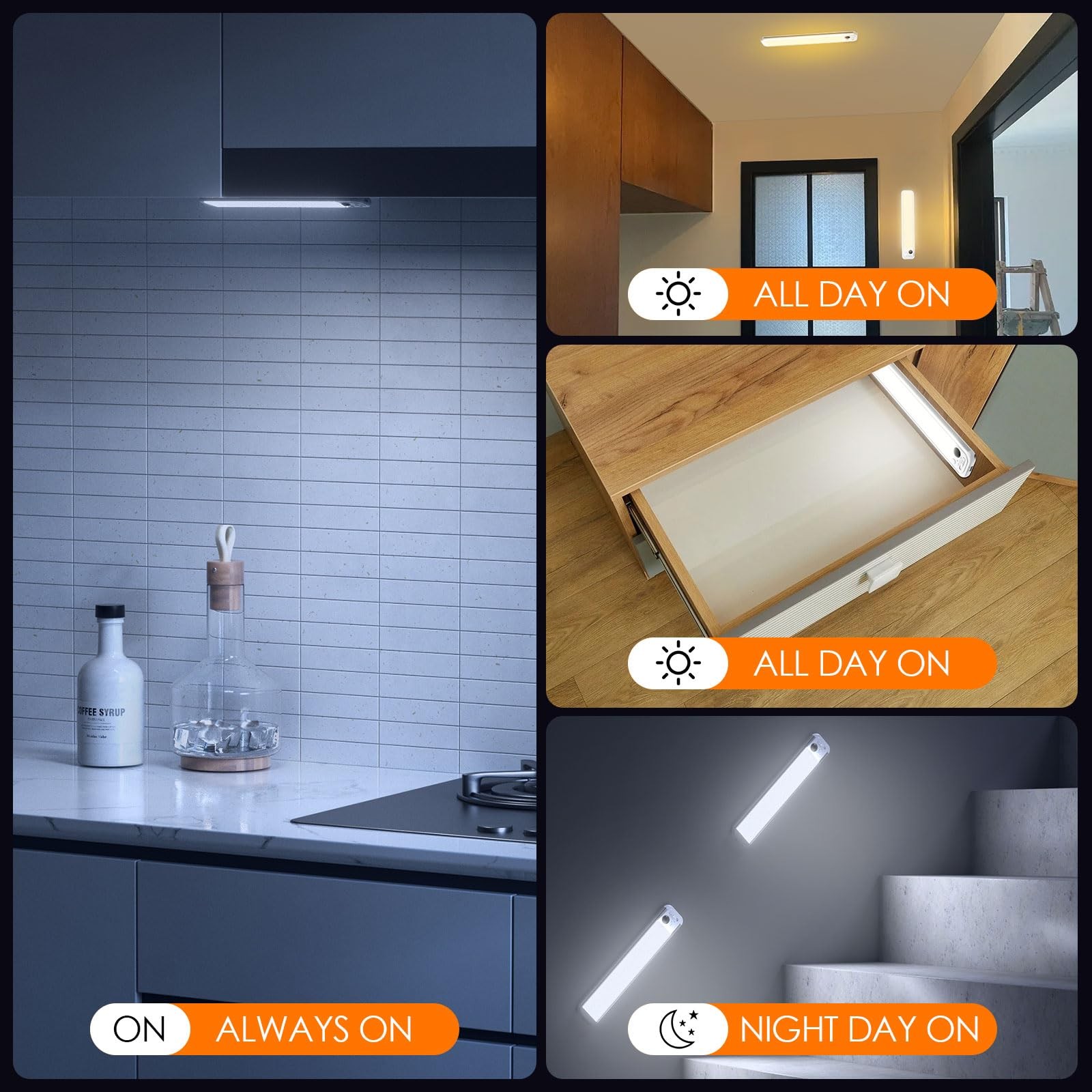 8.5" Under Cabinet Lighting 6 Pack, 3 Colors, Motion Sensor Light Indoor,48 L...