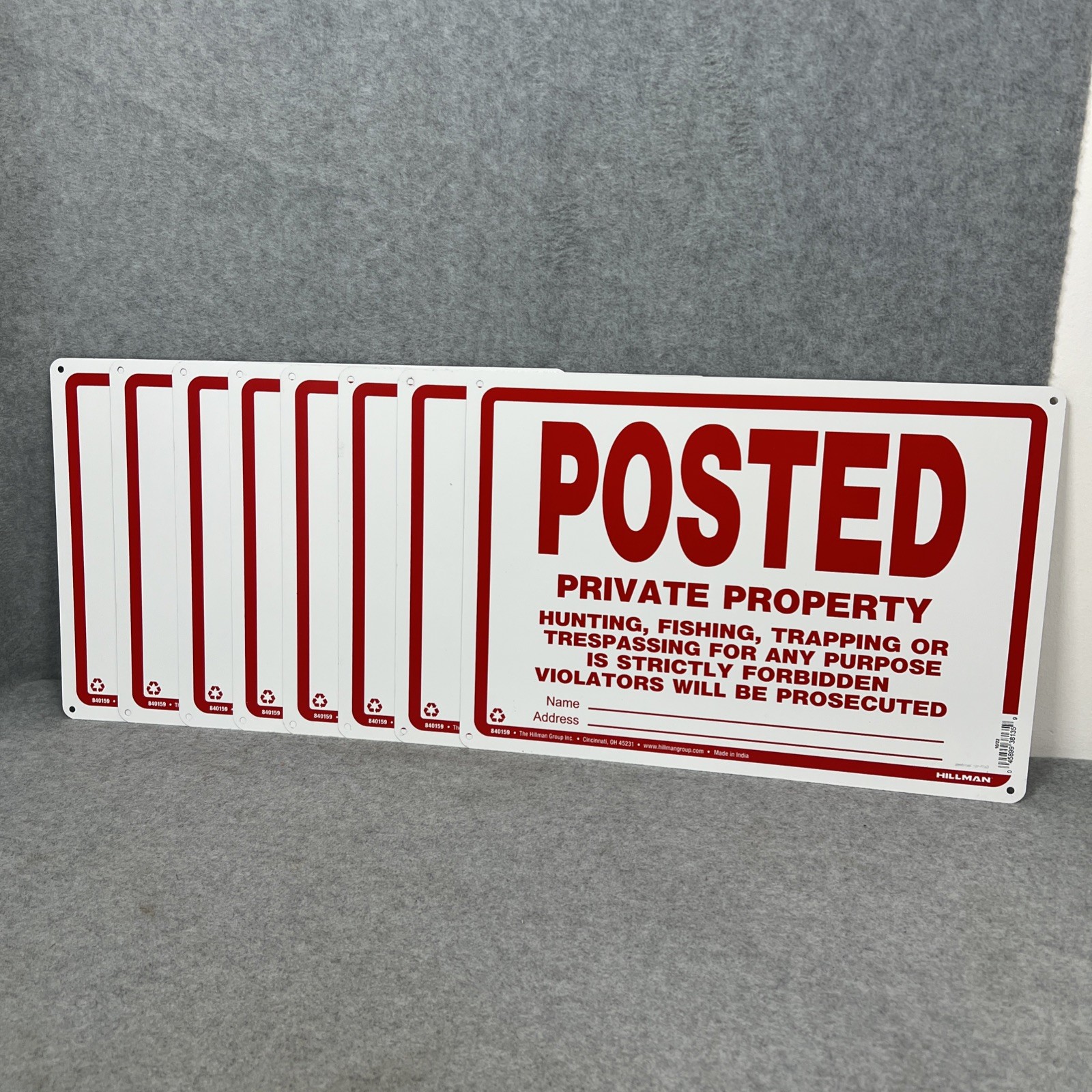 840159 Aluminum 10" x 14" POSTED PRIVATE PROPERTY Signs - Pack of 8 Hillman