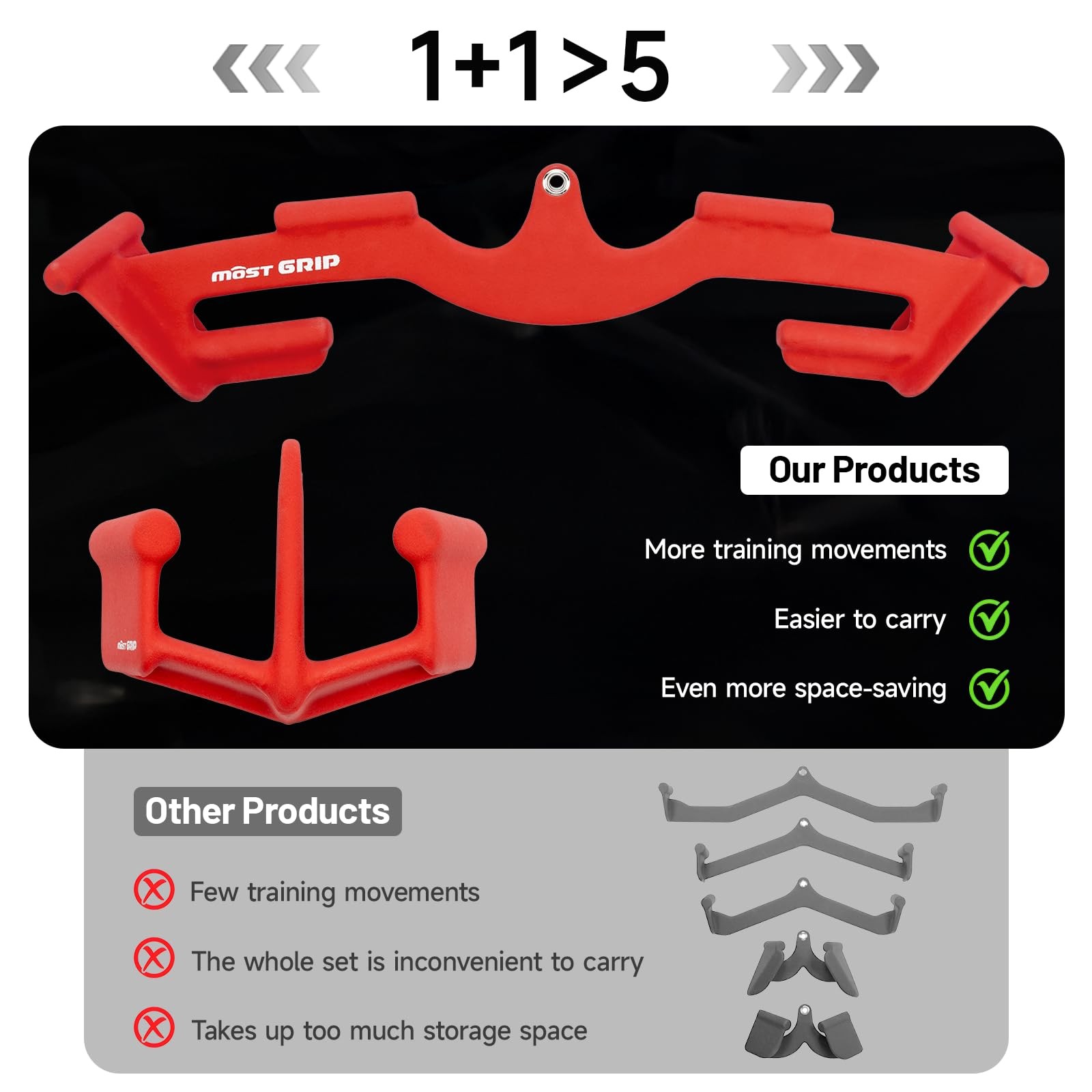 MOST GRIP LAT Pull Down Bars Set, Triangular Stability Pulldown Ruby Red