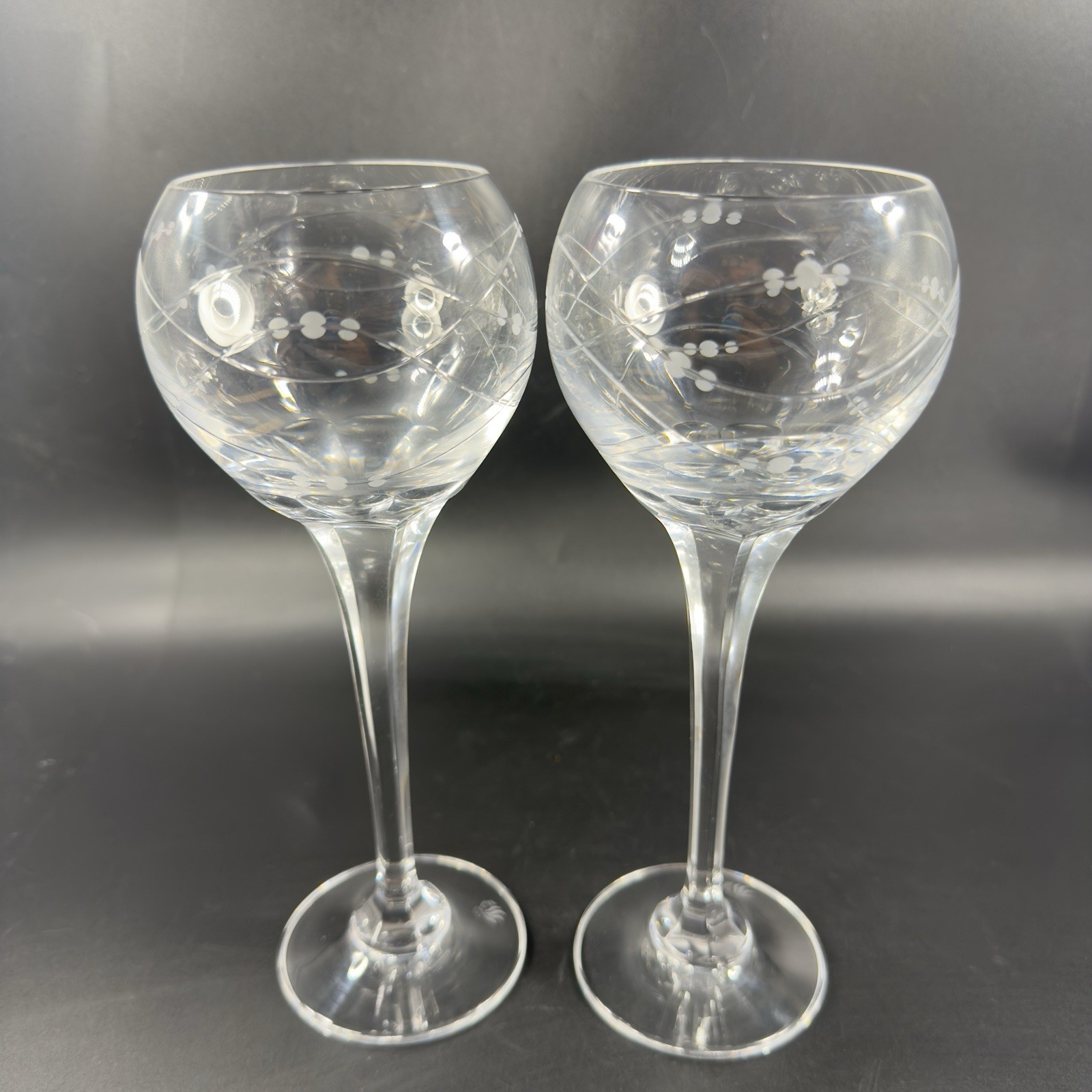 Royal Doulton PRECIOUS Pattern Clear Crystal Goblet Etched Glasses Cups VTG Set2