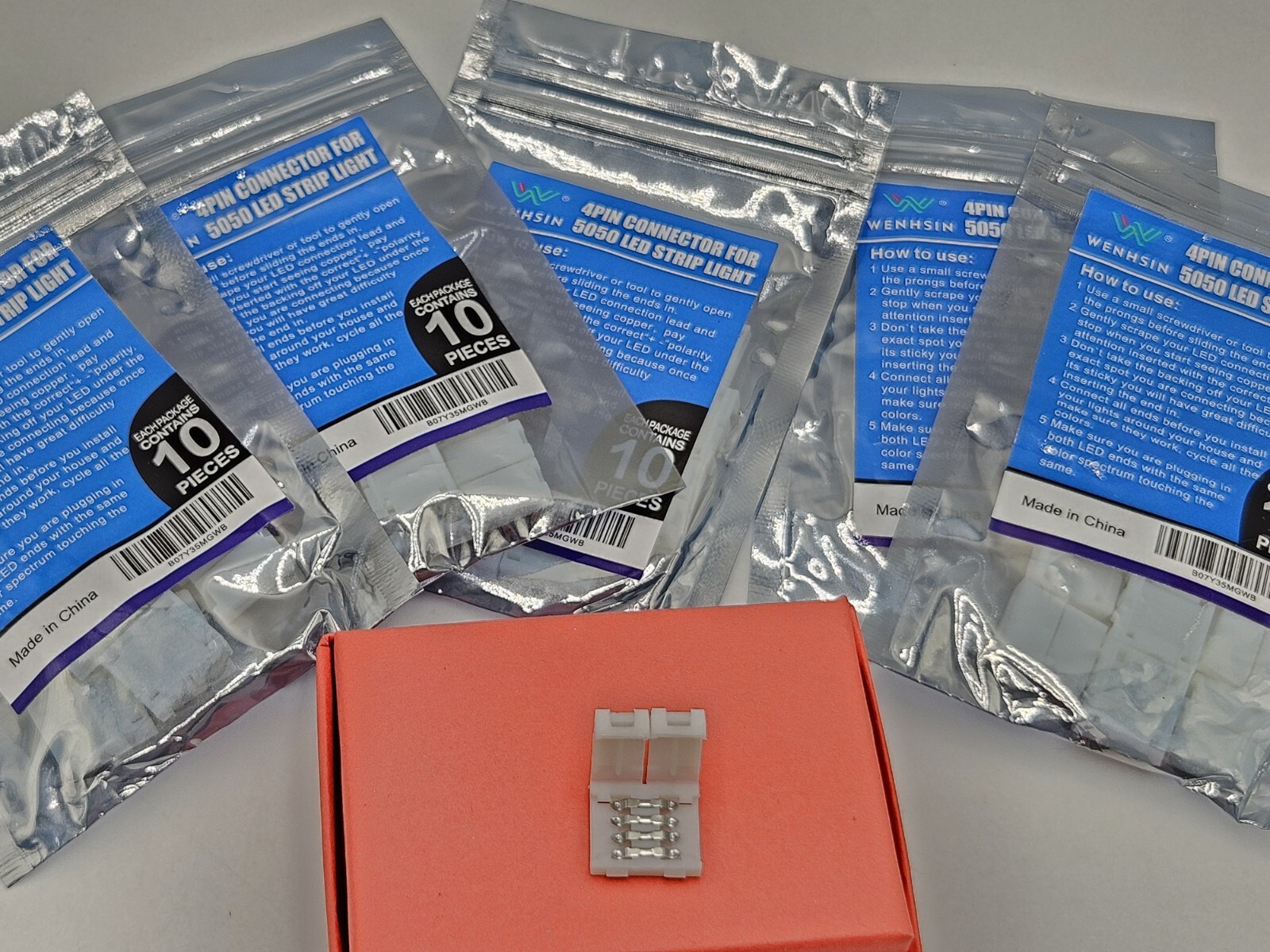 Lot Of 5 New Packs - 50 Pieces - 4Pin 4 Pin Connector For 5050 LED Strip Light