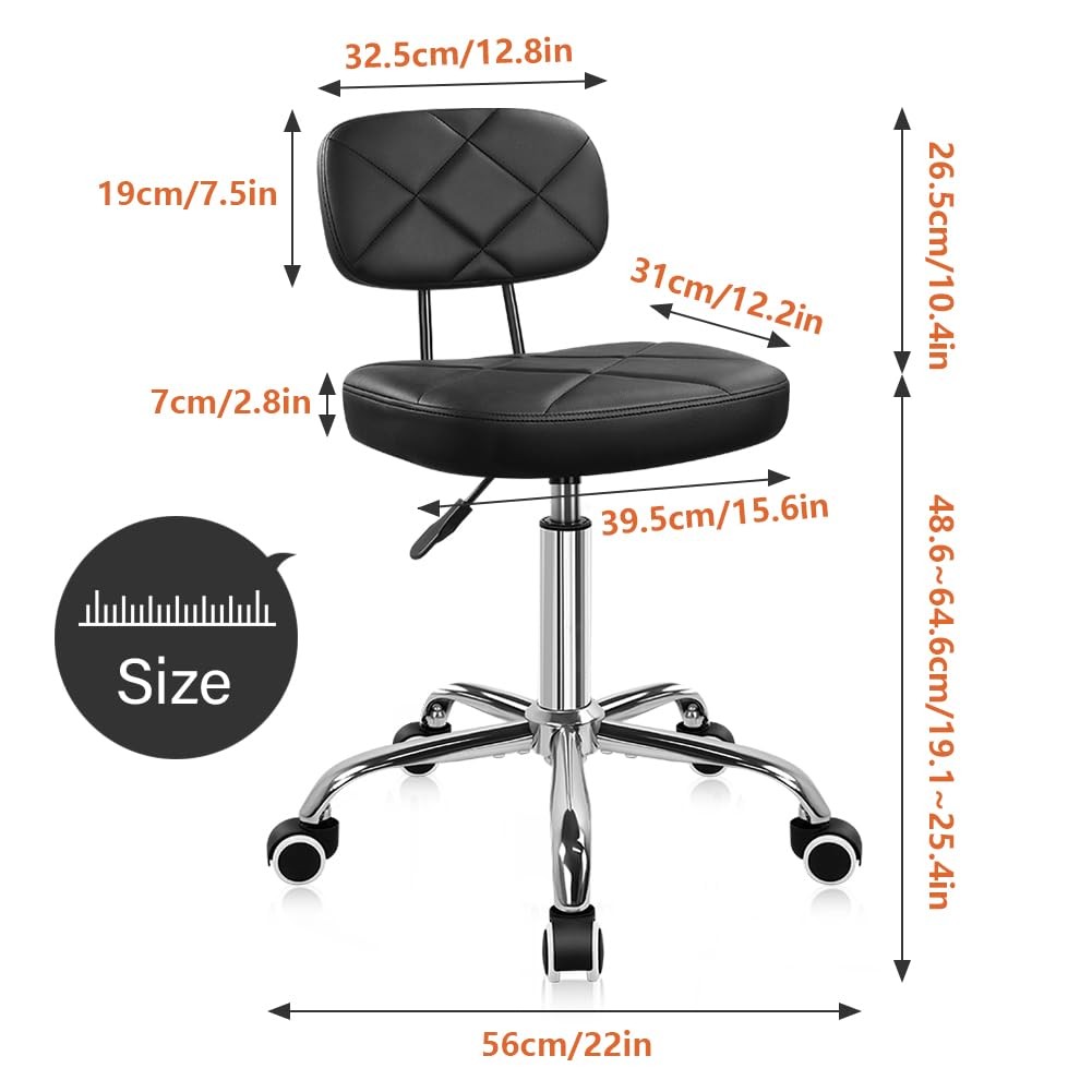 Office Chair with Back Office Stool with Wheels Height Adjustable Square stoo...