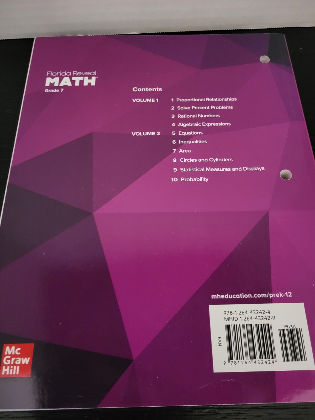 Florida Reveal Math Grade 7 Volume 2 Student Edition McGraw Hill Paperback