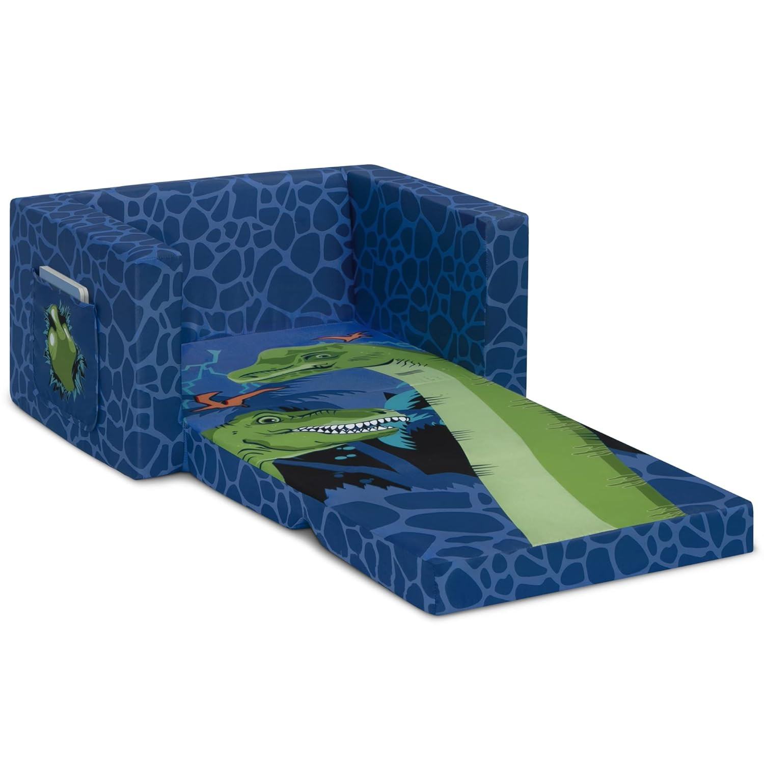 Dinosaur Blue Flip Out Chair To Lounger Couch Sofa For Kids Boys Toddlers 1-3