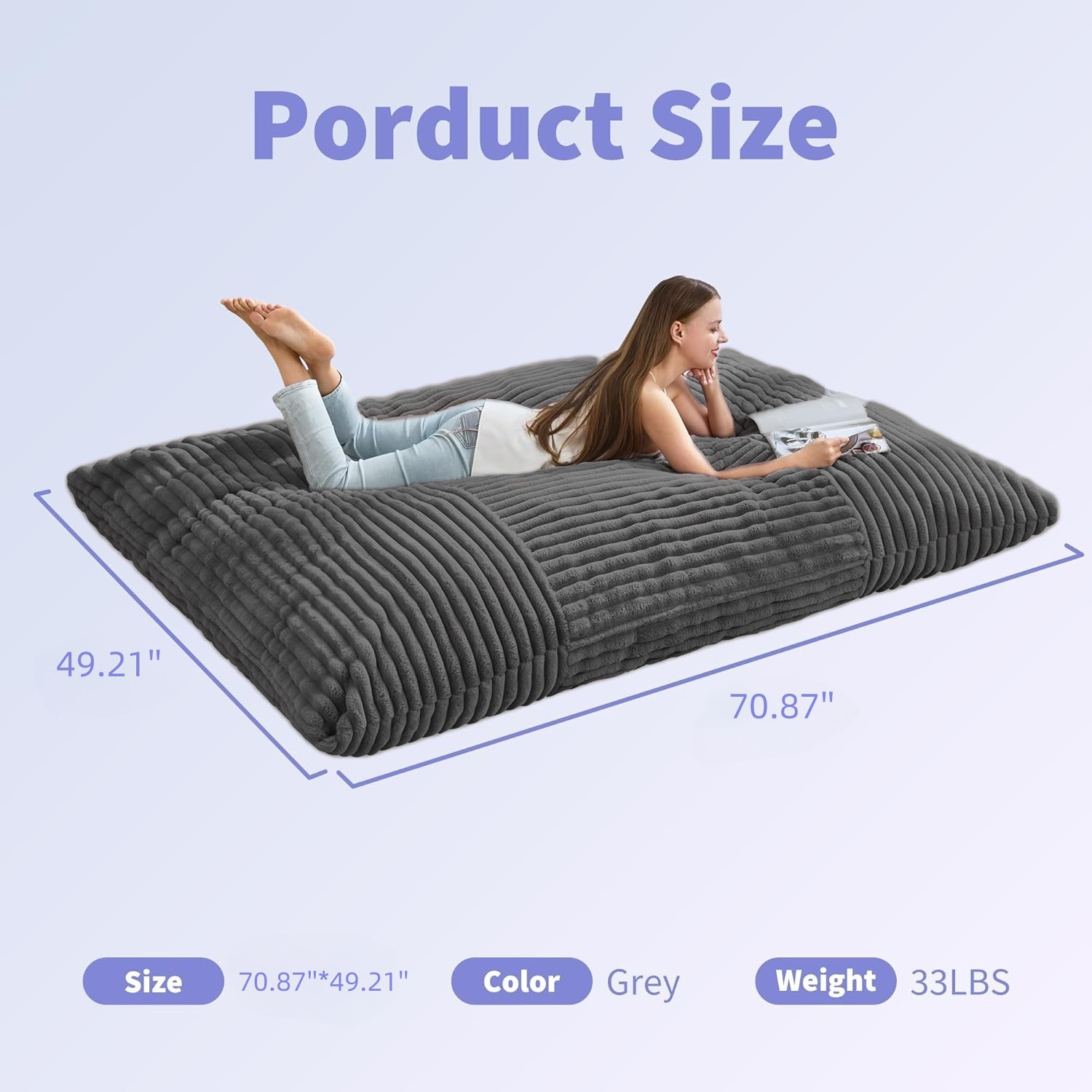 Ergonomic Striped Bean Bag Chair for Full-Body Relaxation and Cozy Home Loungin