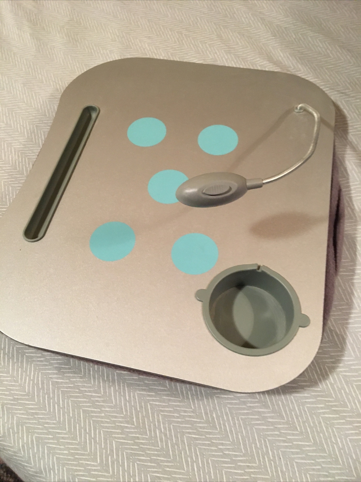 Lap Desk - surface with padded base, drink holder, flexible light needs repair