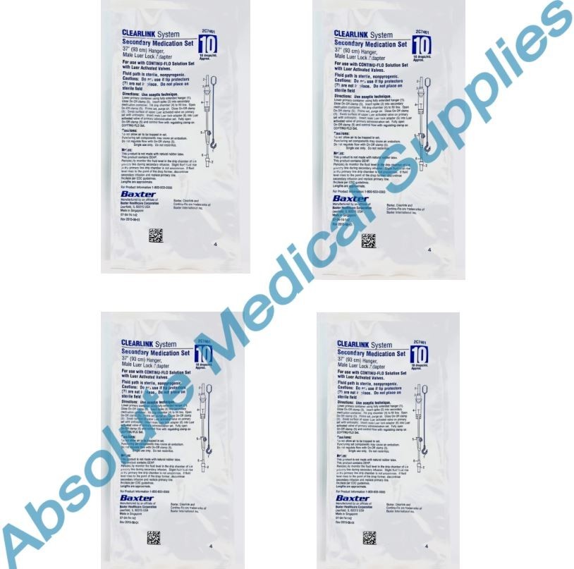 *4-Packs* Baxter Clearlink System Secondary Medication Set 37" Luer Lock 2C7461