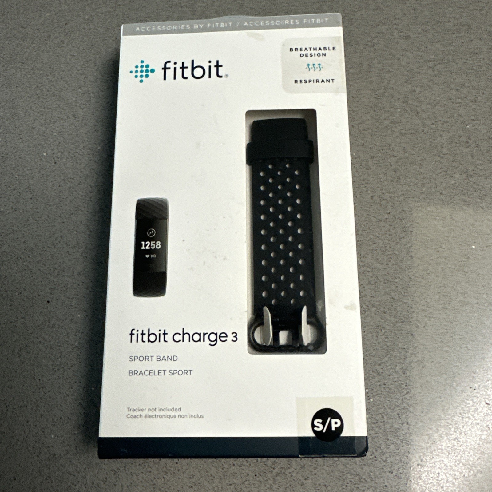 Fitbit Charge 3 Sport Band Black Small S/P Breathable Replacement New Sealed