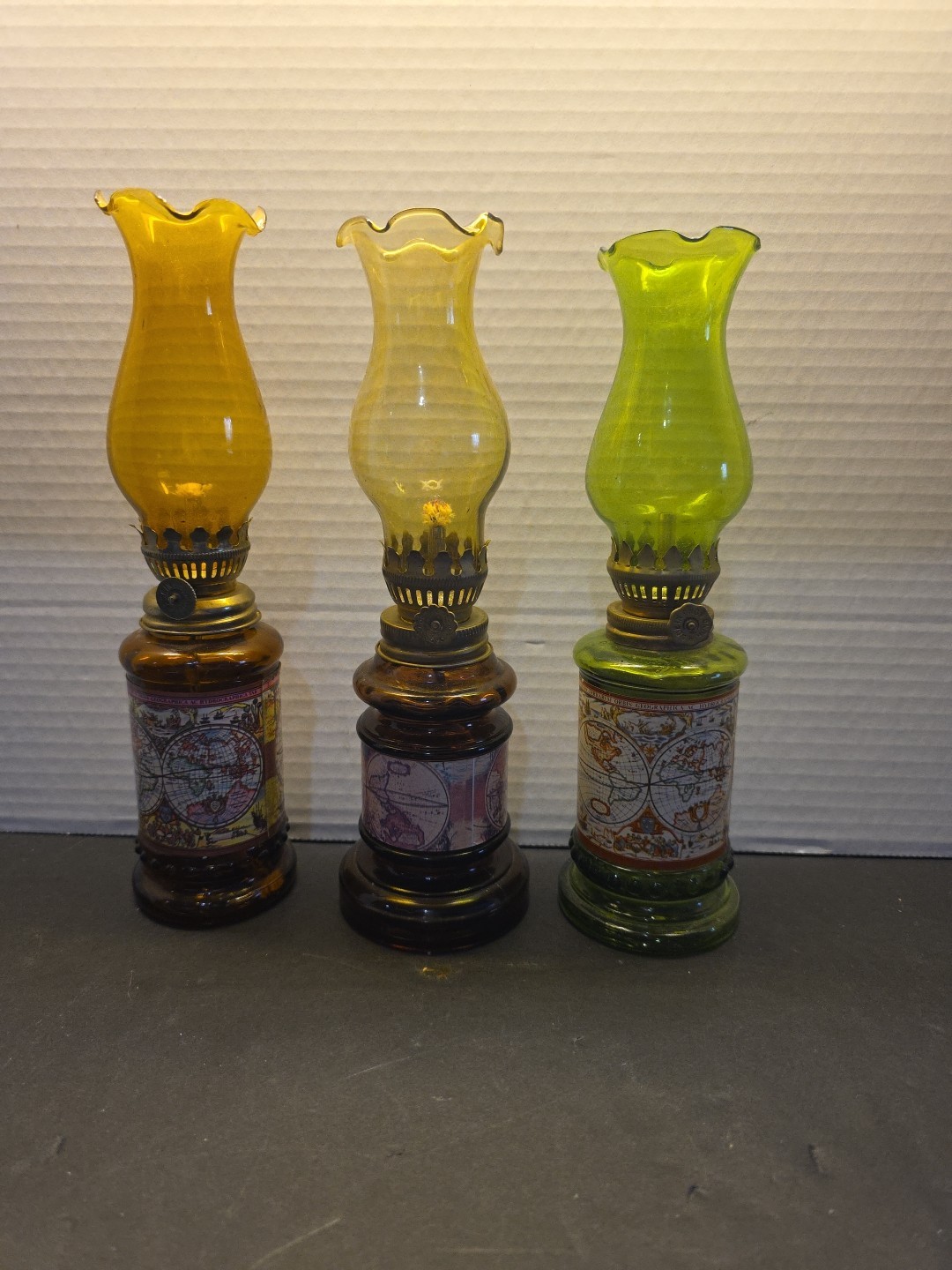 3 Rare Vintage Oil Lamps Lot Nautical Map  Globe Hong Kong